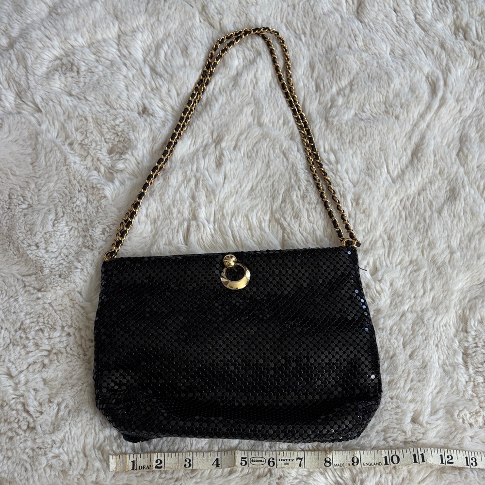 Whiting&Davis Black Sequined Shoulder Bag with Gold Chain